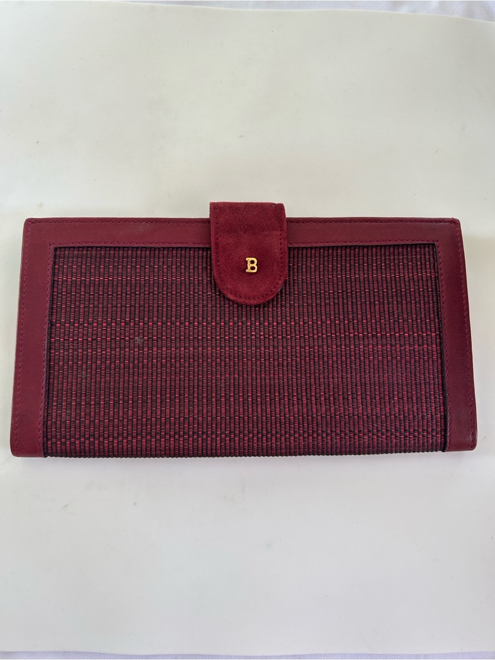 Vintage Bally Burgundy Leather & Woven Textile Long Continental Wallet
